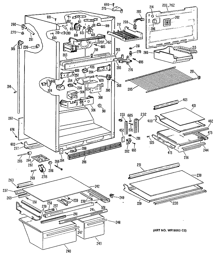 Section Diagram and Parts List for TBX18ZPARAD  General Electric Refrigerator