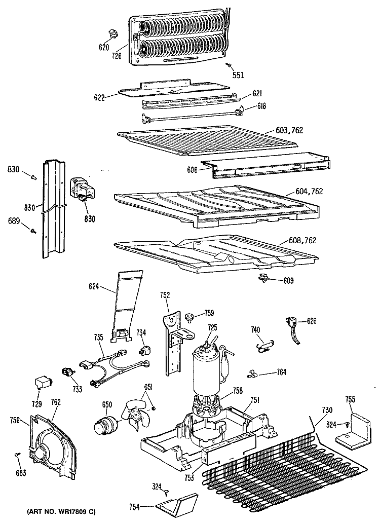 Section Diagram and Parts List for TBX18ZPARAD  General Electric Refrigerator