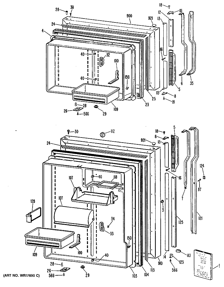 Section Diagram and Parts List for TBX19ZPARWH  General Electric Refrigerator