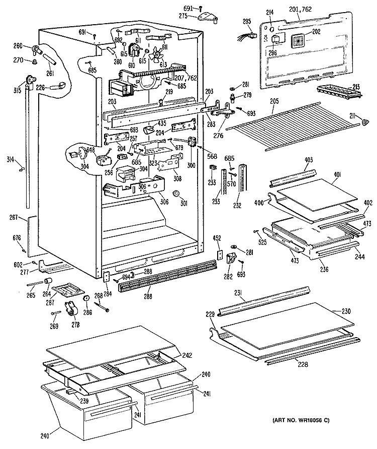 Section Diagram and Parts List for TBX18KRBRAD  General Electric Refrigerator