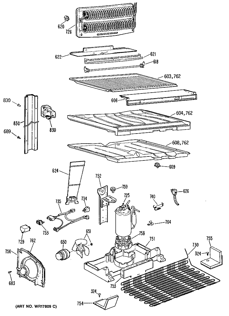 Section Diagram and Parts List for TBX18KRBRAD  General Electric Refrigerator