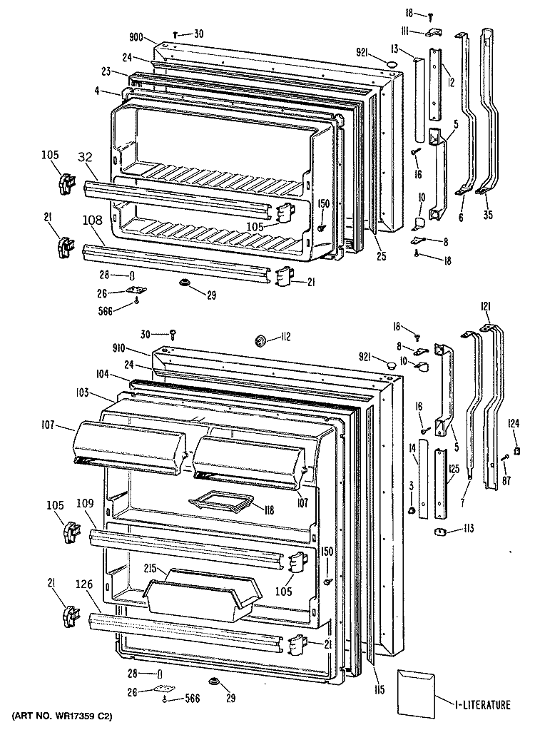 Section Diagram and Parts List for TBX21DRJRWH  General Electric Refrigerator