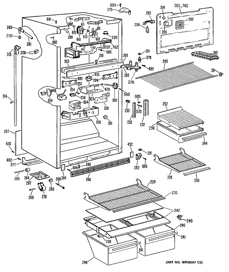 Section Diagram and Parts List for TBX21DRJRWH  General Electric Refrigerator