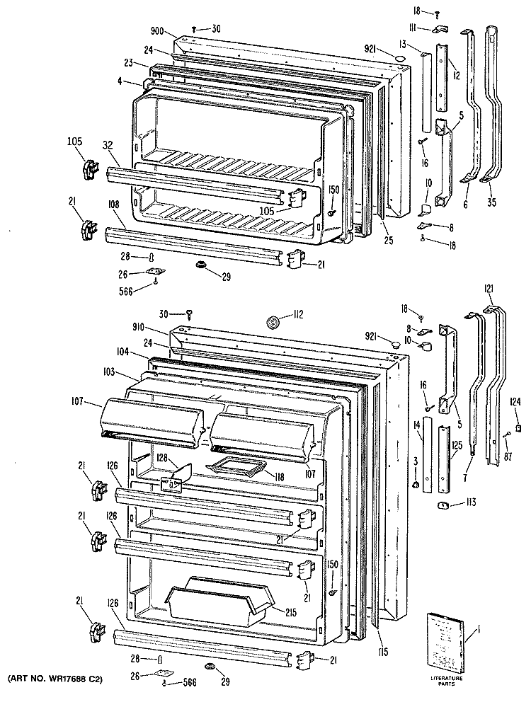 Section Diagram and Parts List for TBX18ZRJRWH  General Electric Refrigerator
