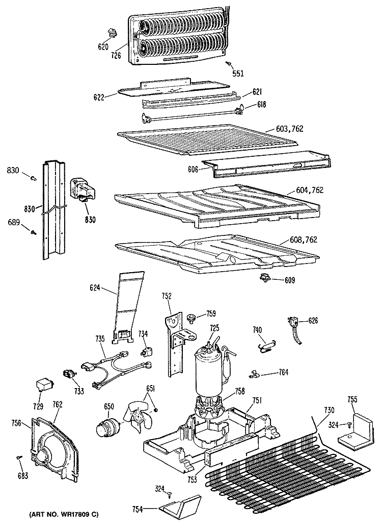 Section Diagram and Parts List for TBX18ZRJRWH  General Electric Refrigerator