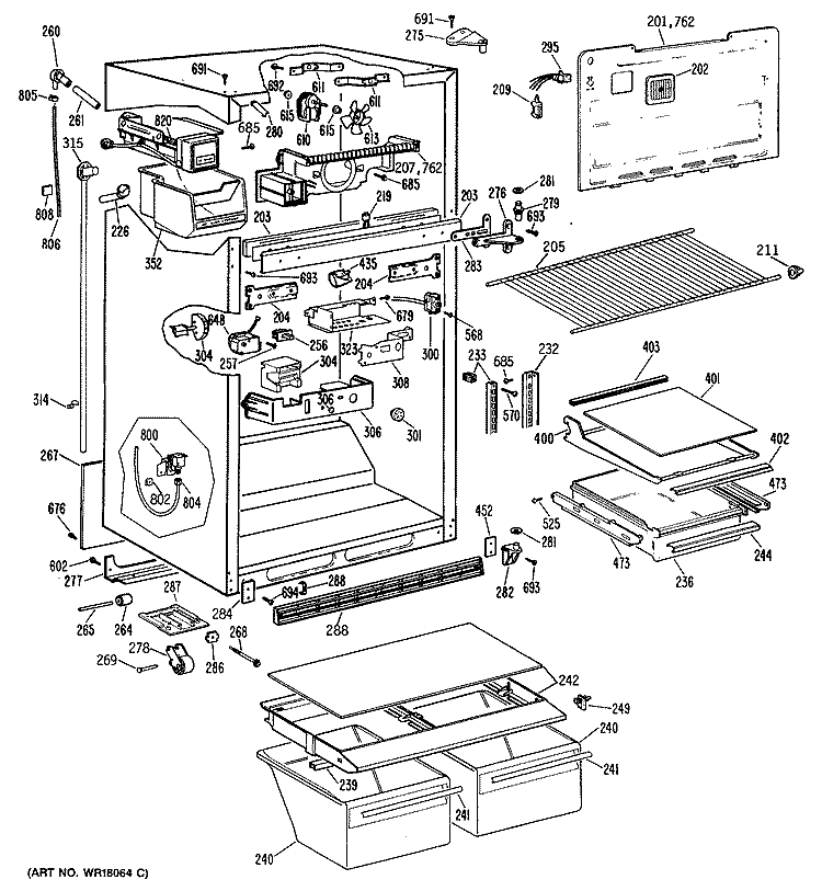 Section Diagram and Parts List for TBX21TRBRAD  General Electric Refrigerator