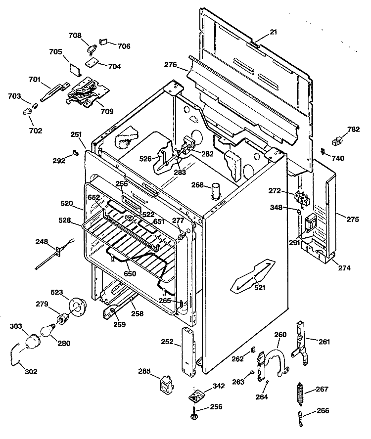 Section Diagram and Parts List for JBP55G*R3  General Electric Range