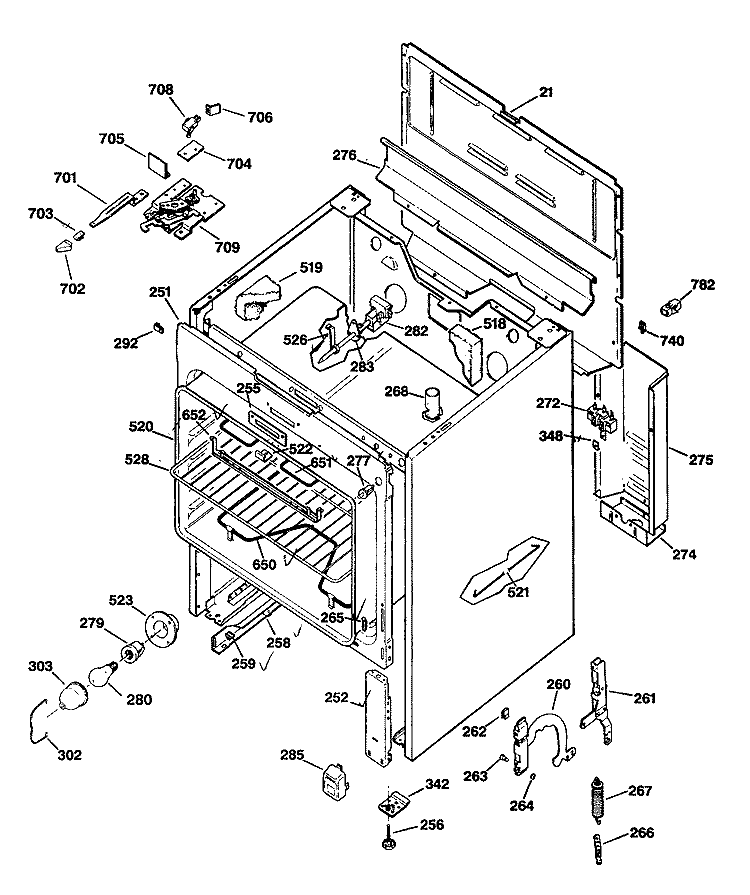 Section Diagram and Parts List for JBP26G*R3  General Electric Range