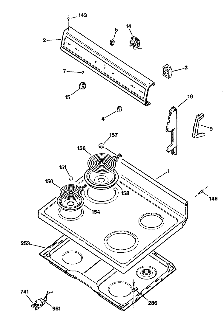 Section Diagram and Parts List for JBS03GS2  General Electric Range