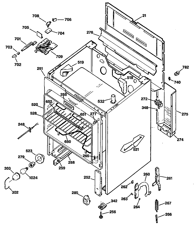 Section Diagram and Parts List for JBP25GS1  General Electric Range