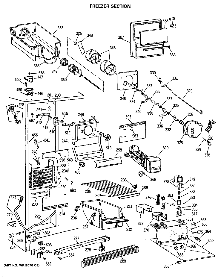 FREEZER SECTION Diagram and Parts List for TFG20JRSBWW  General Electric Refrigerator