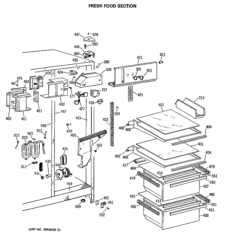 FRESH FOOD SECTION Diagram and Parts List for TFG20JRSBWW  General Electric Refrigerator