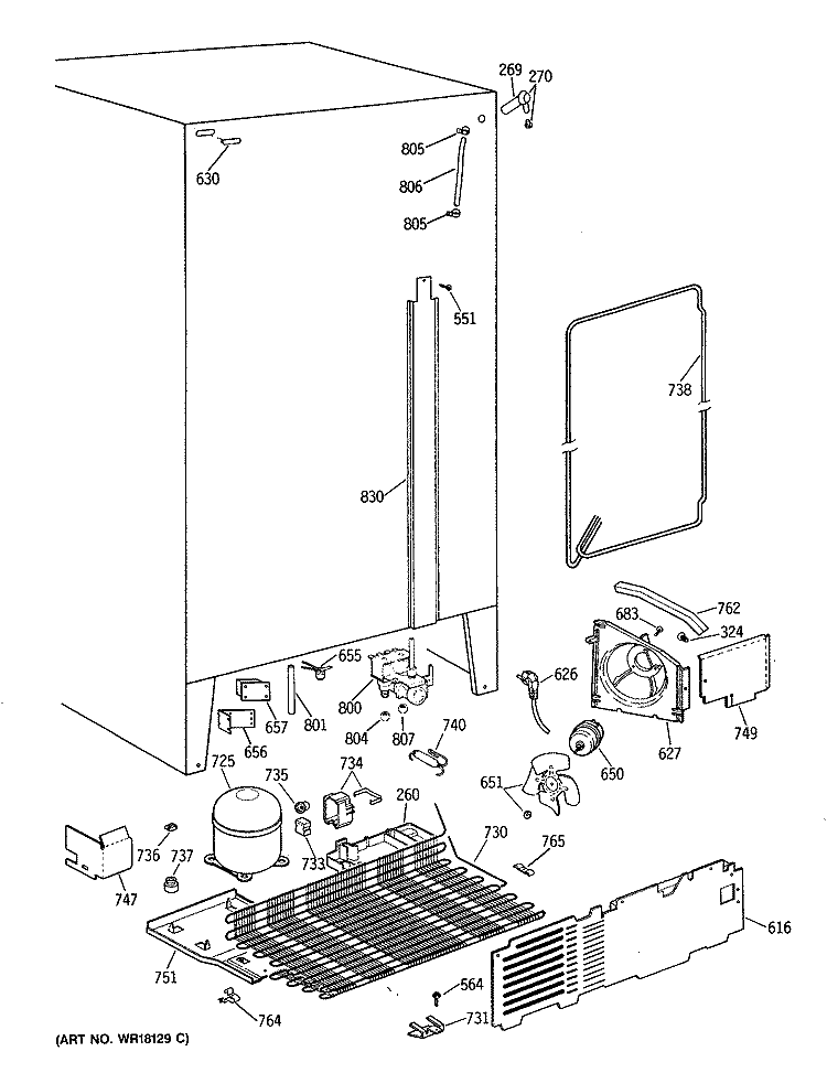Section Diagram and Parts List for TFG20JRSBWW  General Electric Refrigerator