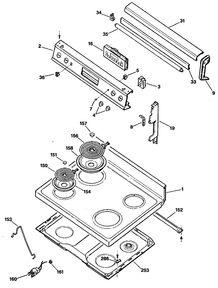 Section Diagram and Parts List for JBP55GS1  General Electric Range