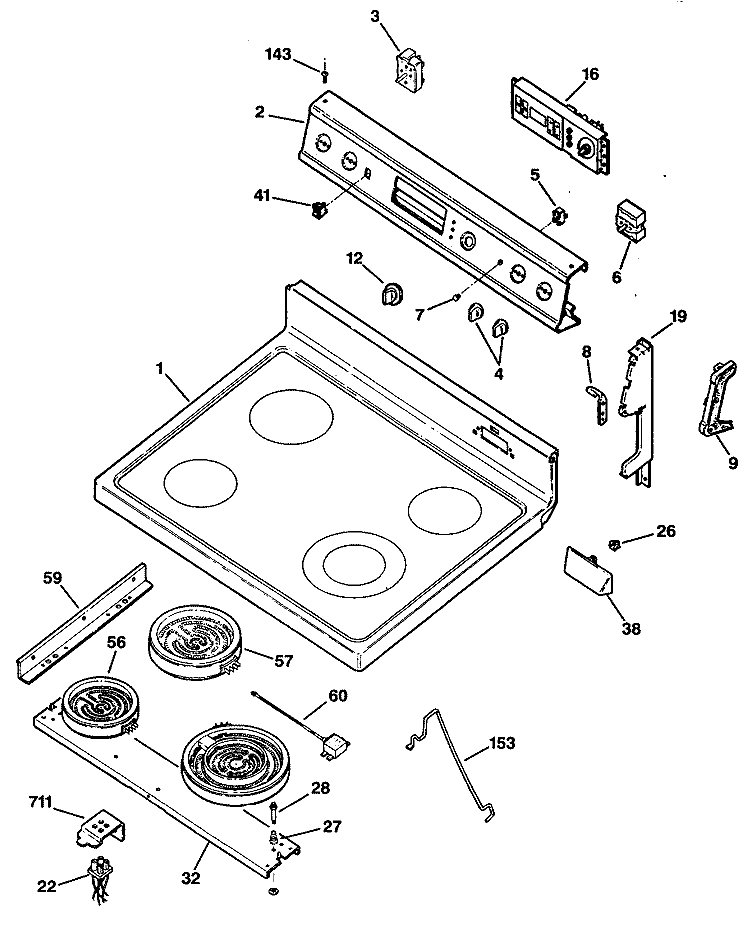 Section Diagram and Parts List for JBP78GS2  General Electric Range