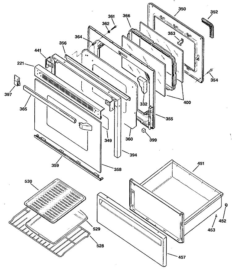 Section Diagram and Parts List for JBP75WS1  General Electric Range