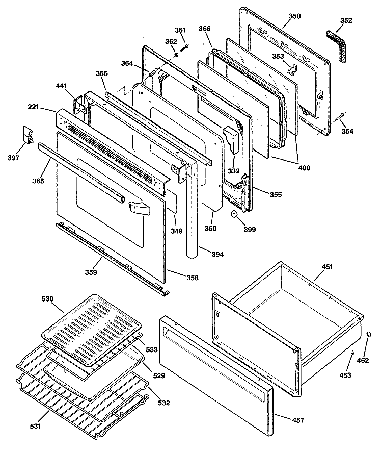 Section Diagram and Parts List for JBP80AS1  General Electric Range