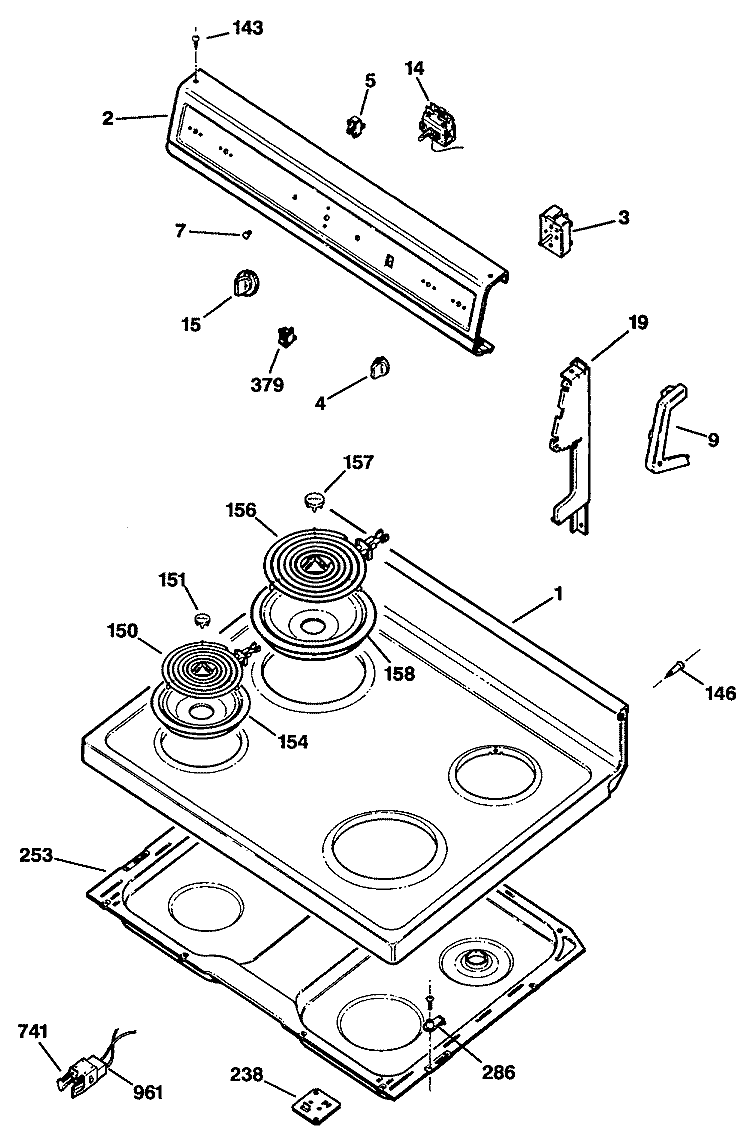 Section Diagram and Parts List for JBS07T1  General Electric Range