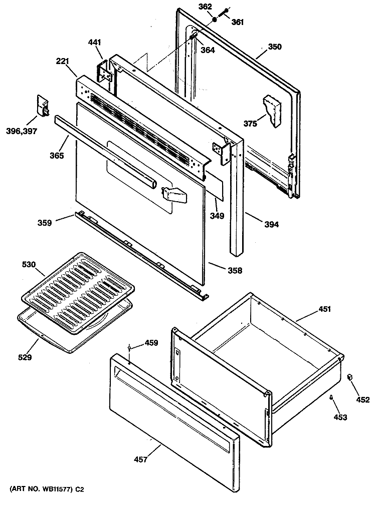 Section Diagram and Parts List for JBS07T1  General Electric Range