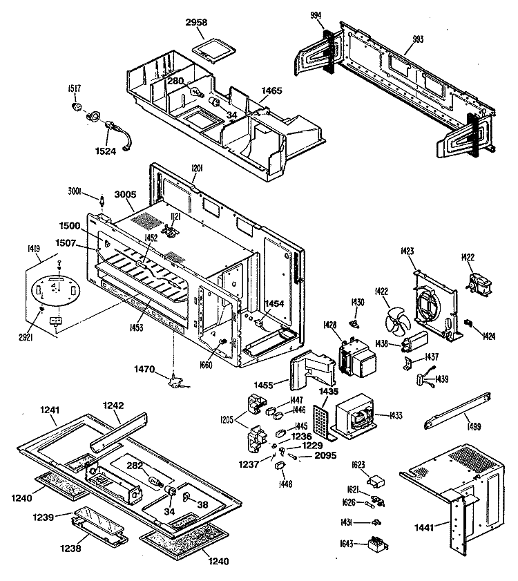 Section Diagram and Parts List for JVM153K02  General Electric Microwave