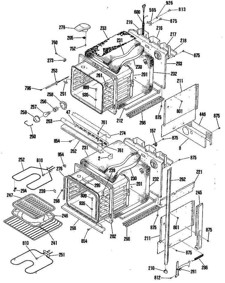 Section Diagram and Parts List for JKP26GP3BG  General Electric Wall Oven