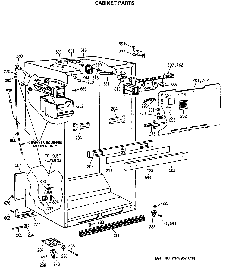 CABINET PARTS Diagram and Parts List for TBX18DASARAD  General Electric Refrigerator