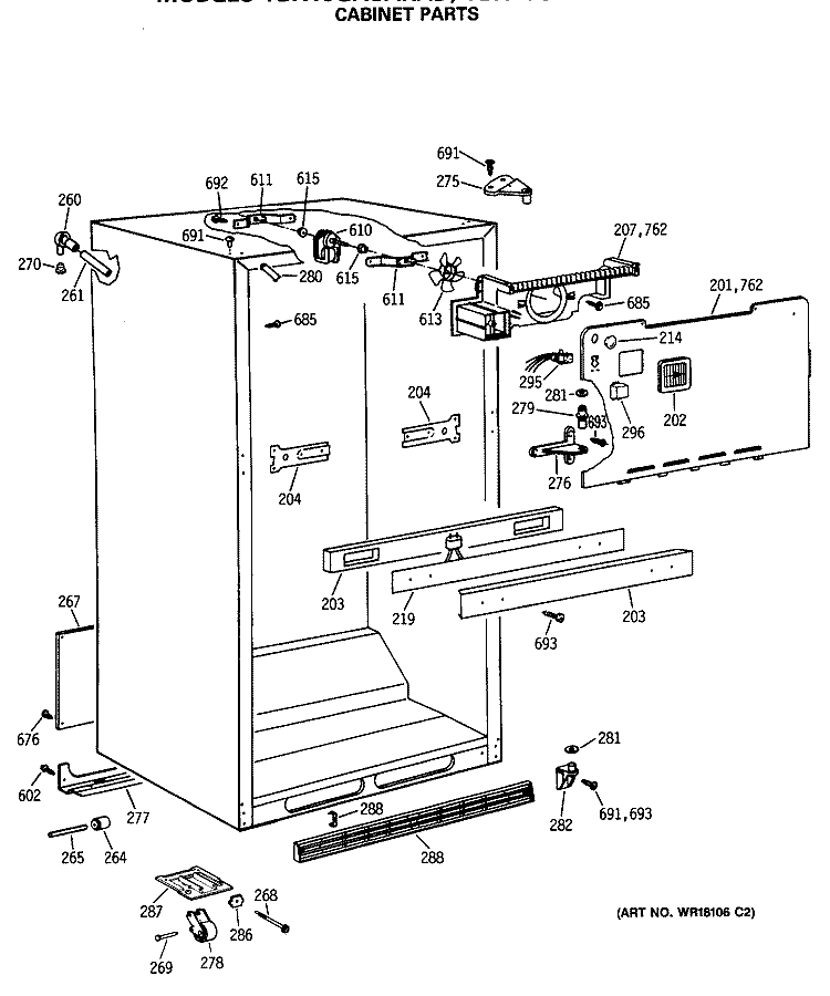 CABINET PARTS Diagram and Parts List for TBX18GASARAD  General Electric Refrigerator