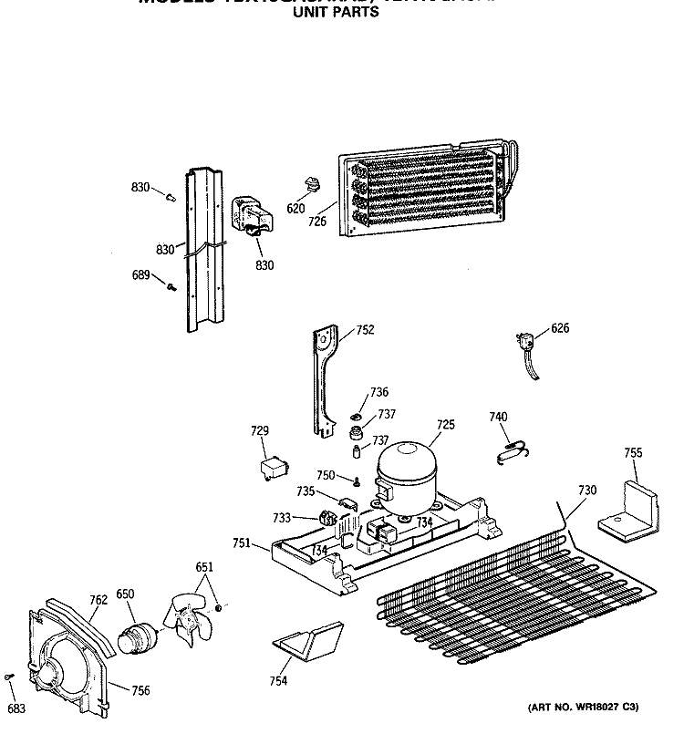 UNIT PARTS Diagram and Parts List for TBX18GASARAD  General Electric Refrigerator