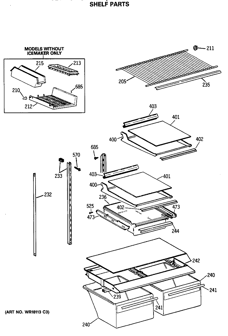 SHELF PARTS Diagram and Parts List for TBX18JASARWH  General Electric Refrigerator