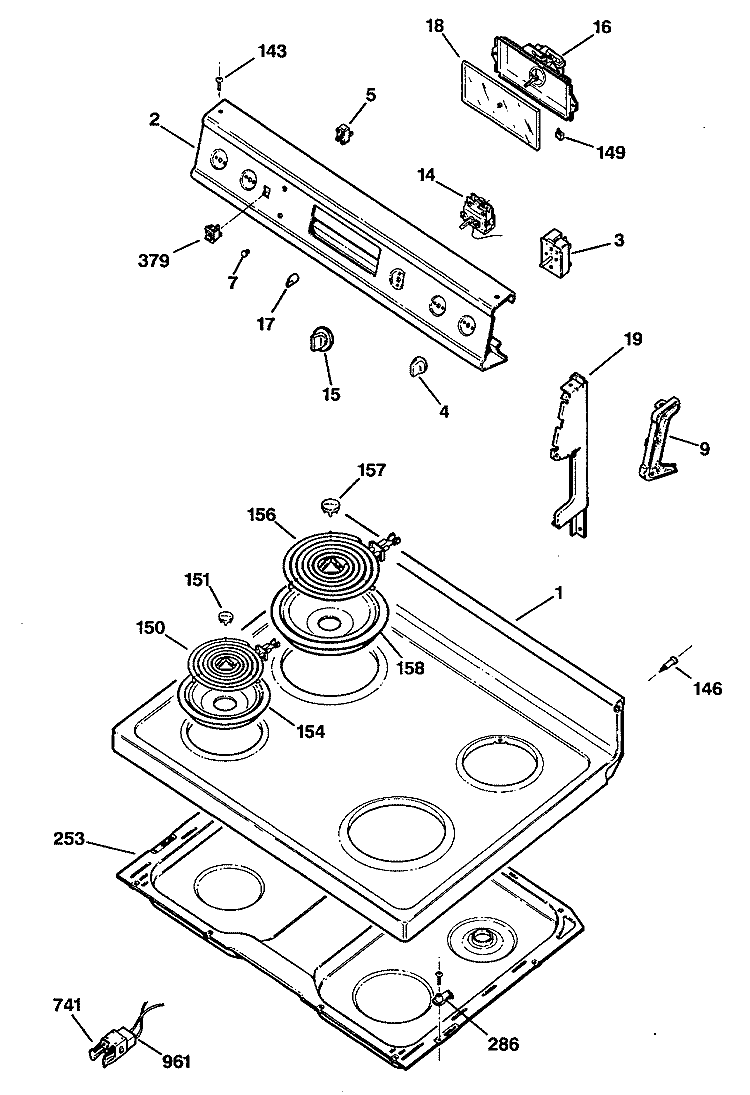 Section Diagram and Parts List for JBS16GS1  General Electric Range