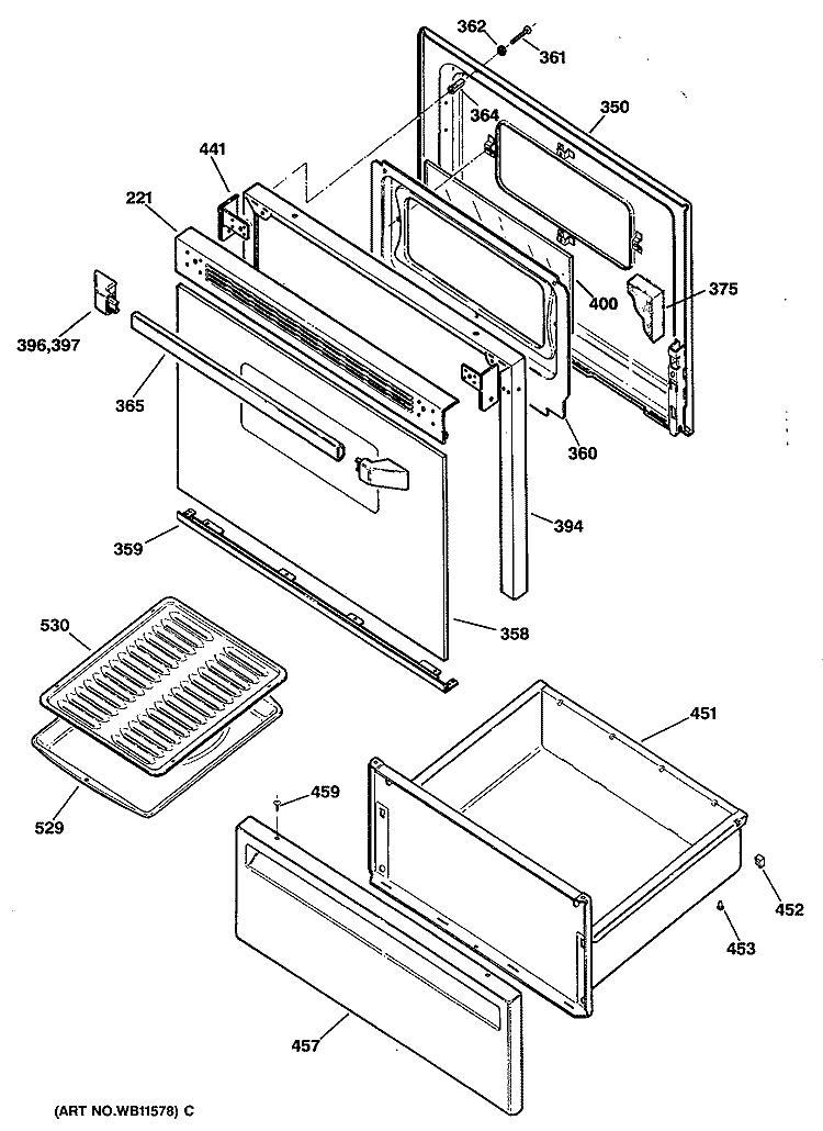 Section Diagram and Parts List for JBS16GS1  General Electric Range