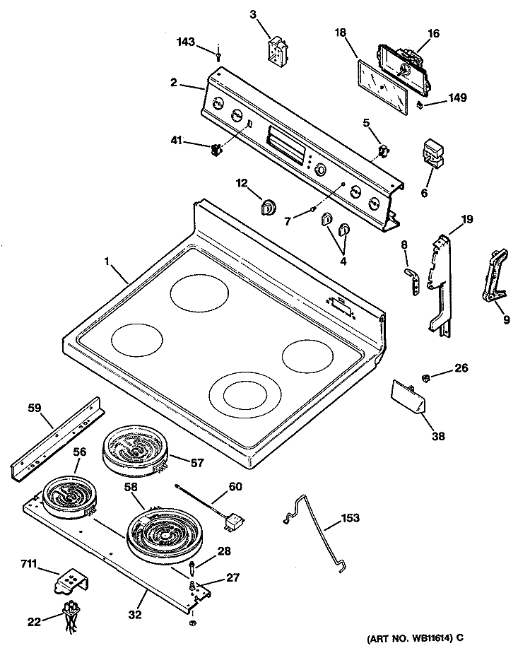 Section Diagram and Parts List for JBS30GT1AD  General Electric Range