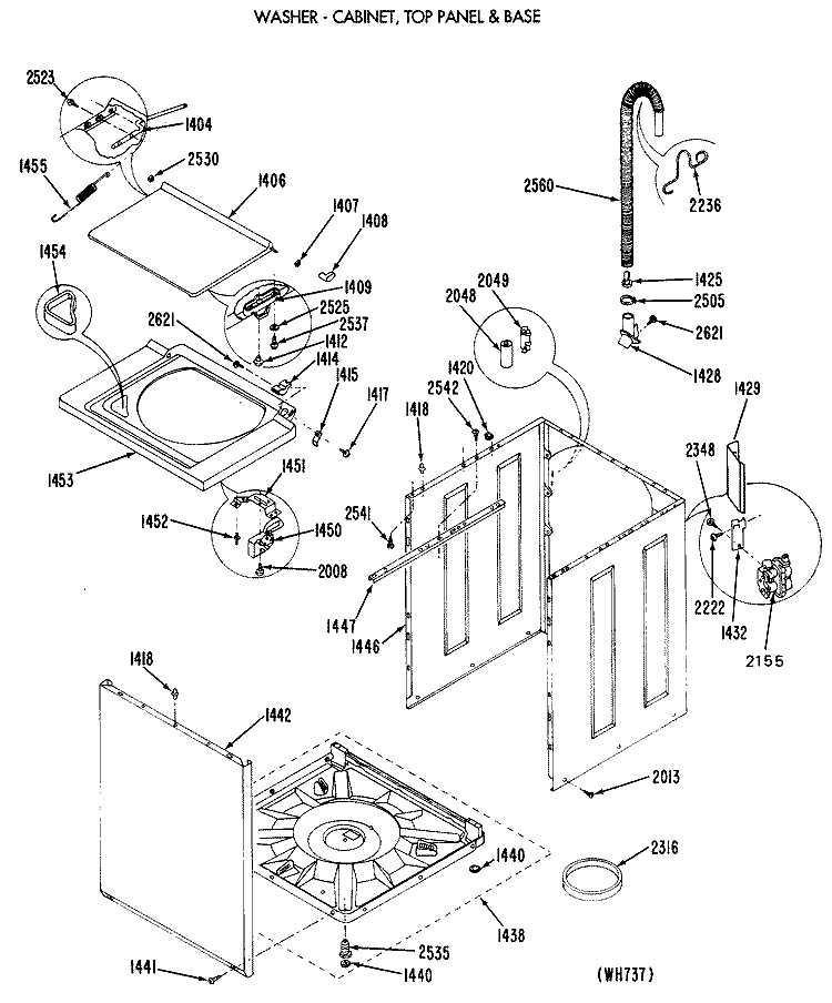 WASHER - CABINET, TOP PANEL & BASE Diagram and Parts List for WSM2700RCW  General Electric Washer Dryer Combo