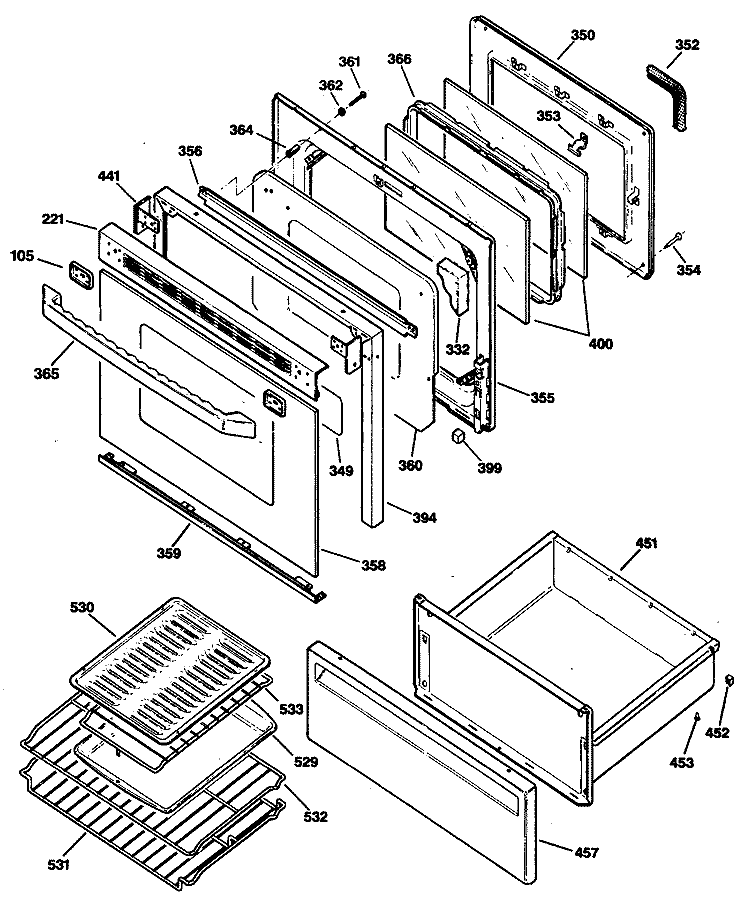 Section Diagram and Parts List for JBP95AT3  General Electric Range