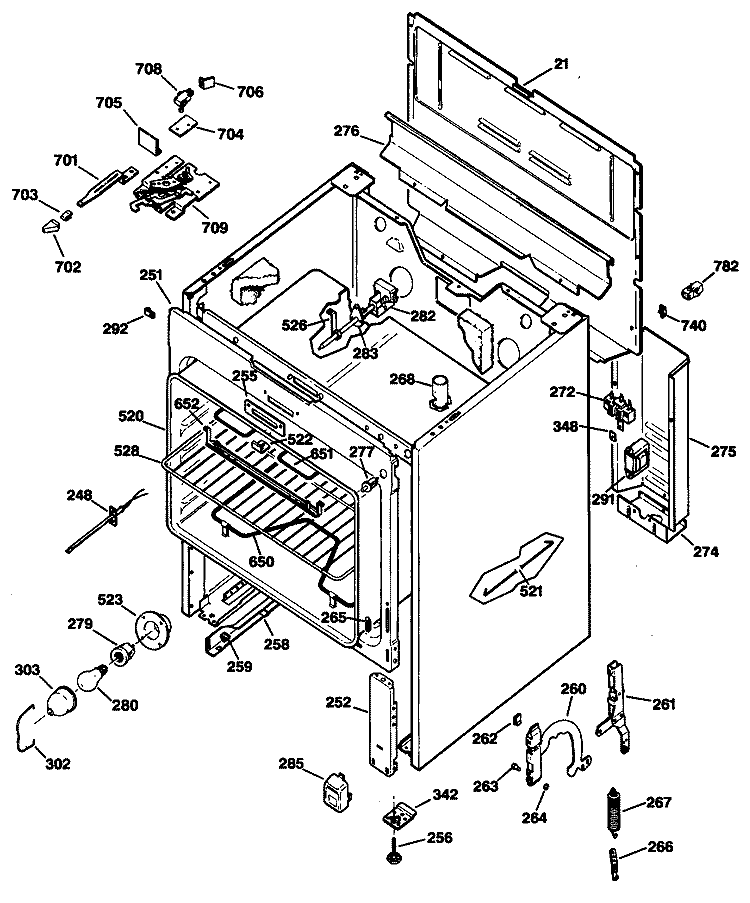 Section Diagram and Parts List for JBP58GS2  General Electric Range