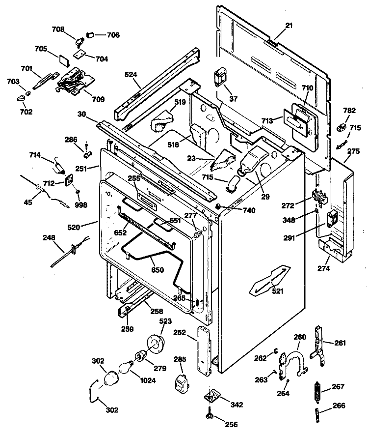 Section Diagram and Parts List for JBP79WS2  General Electric Range