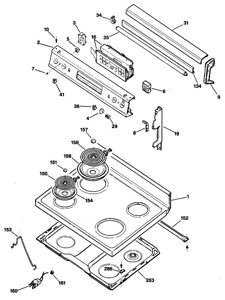 Section Diagram and Parts List for JBP80AS2  General Electric Range