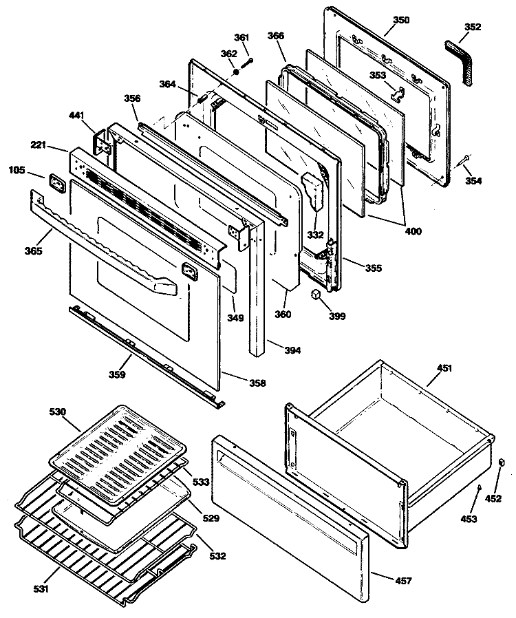 Section Diagram and Parts List for JBP80AS2  General Electric Range