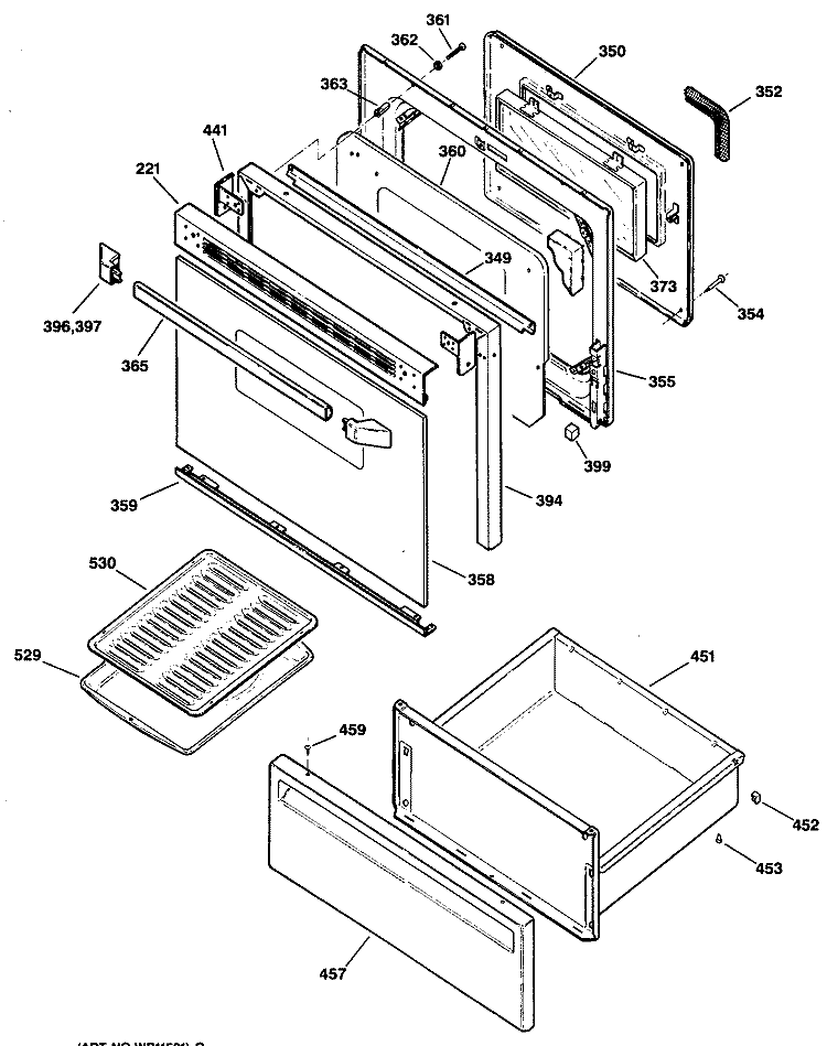 Section Diagram and Parts List for JBP65GS2AD  General Electric Range
