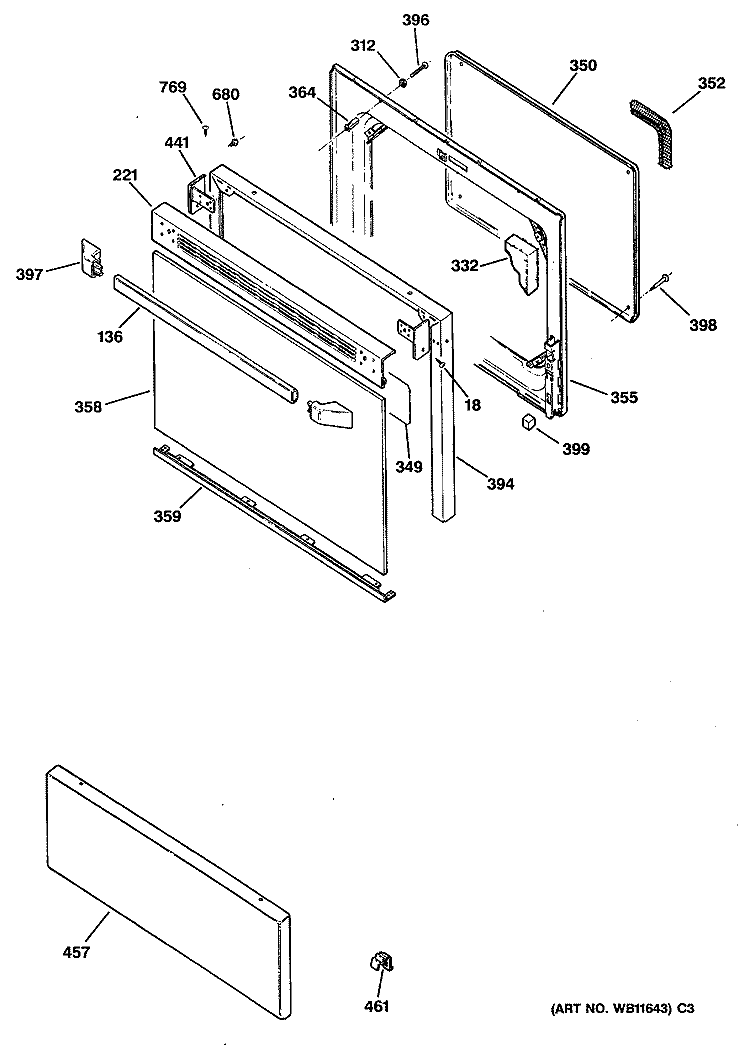 Section Diagram and Parts List for JBP19GV1  General Electric Range