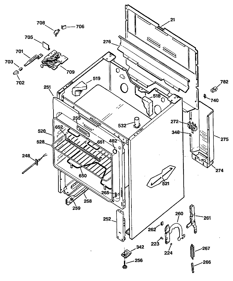 Section Diagram and Parts List for JBP19GV1  General Electric Range