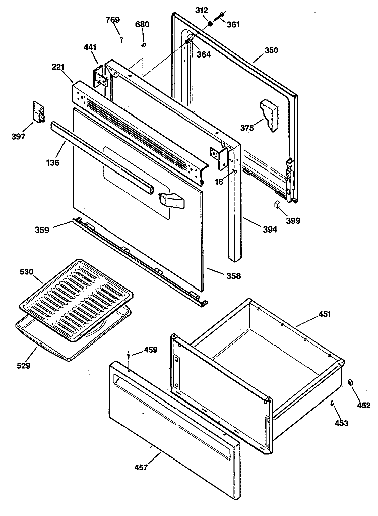 Section Diagram and Parts List for JBS03GV1  General Electric Range