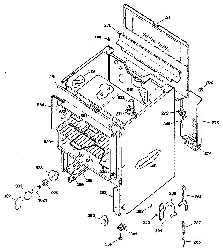 Section Diagram and Parts List for JBC17GV1  General Electric Range