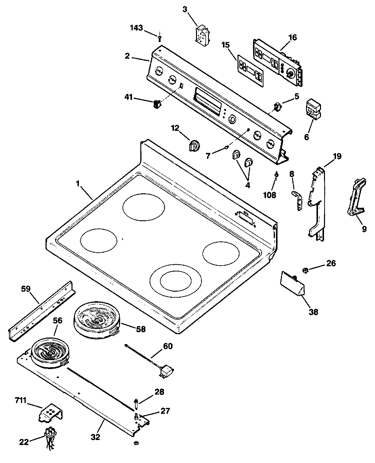 Section Diagram and Parts List for JBP75WV1  General Electric Range