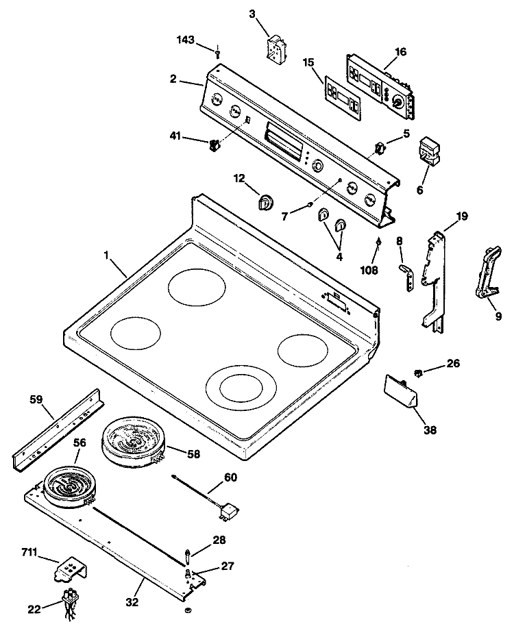 Section Diagram and Parts List for JBP78GV1  General Electric Range