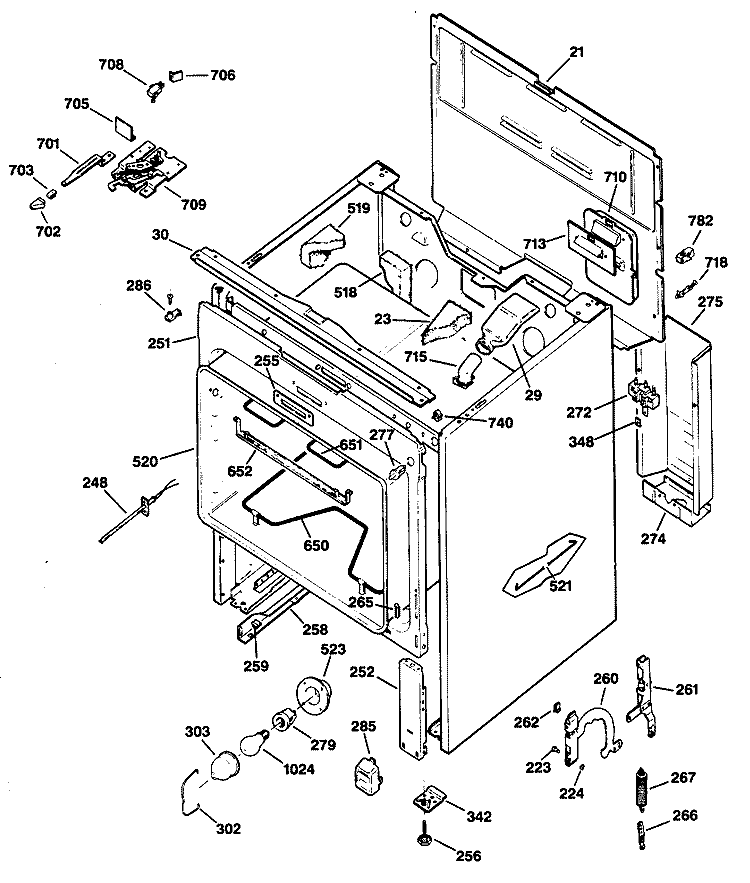 Section Diagram and Parts List for JBP78GV1  General Electric Range