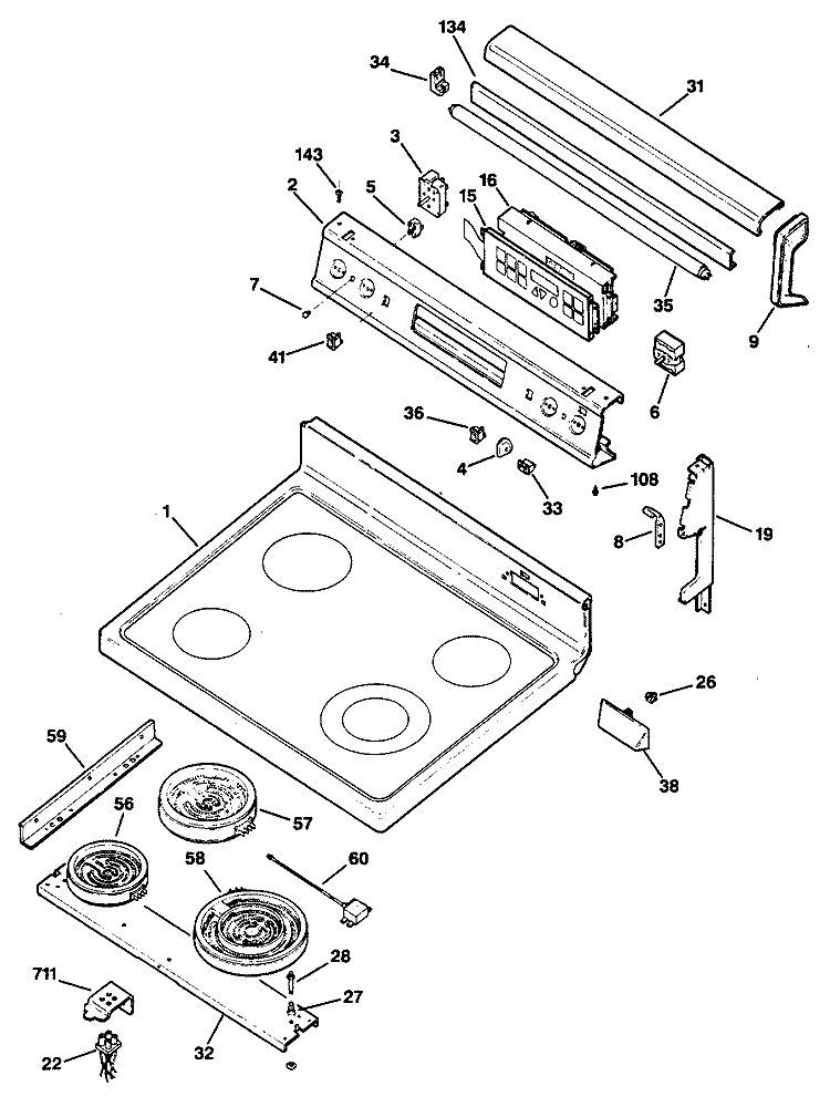 Section Diagram and Parts List for JBP79GV1  General Electric Range
