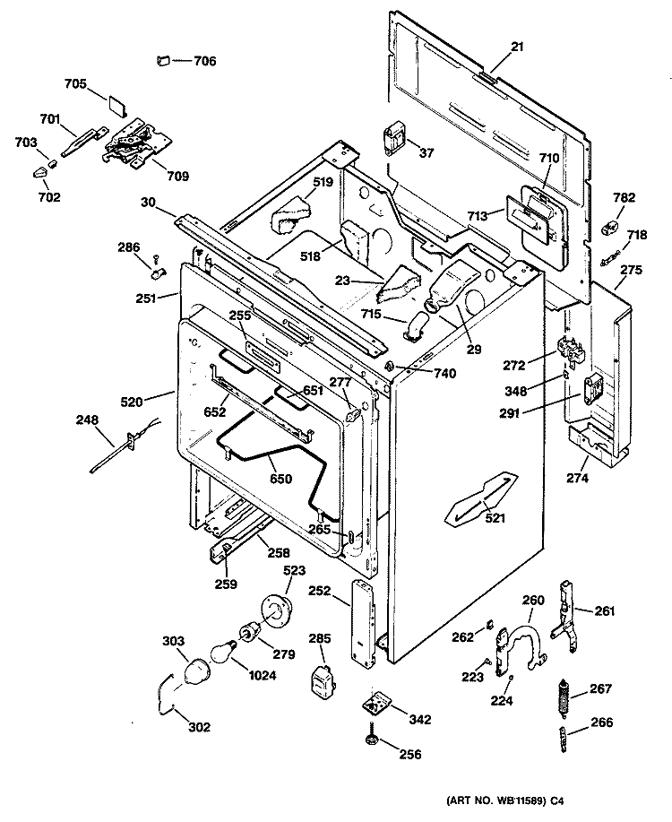 Section Diagram and Parts List for JBP79GV1  General Electric Range