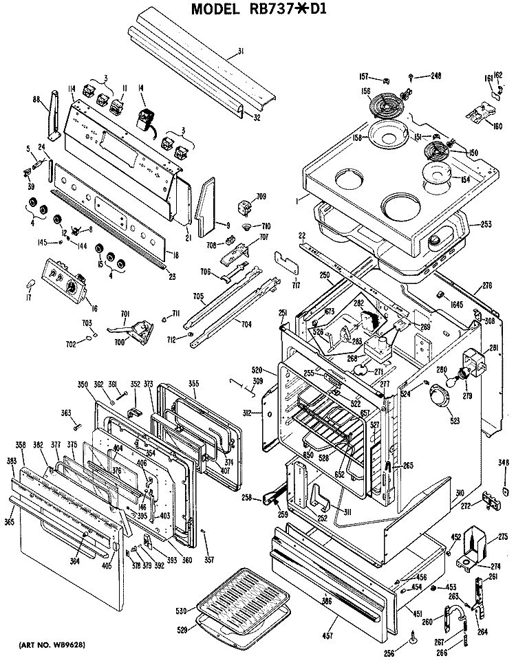 Section Diagram and Parts List for RB737*D1  Hotpoint Range