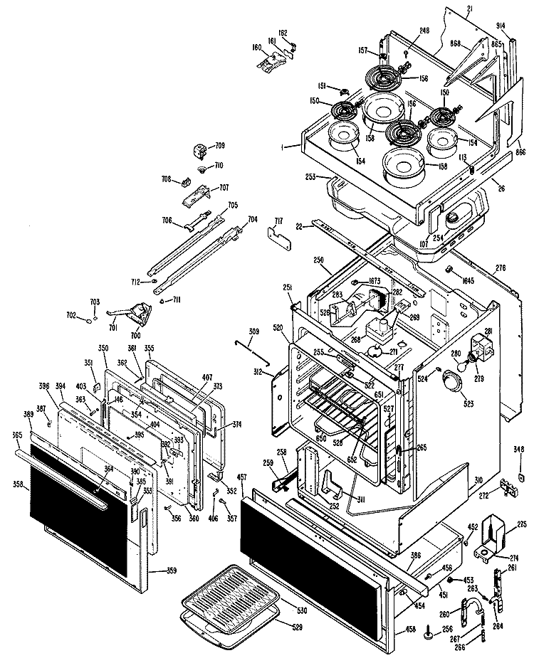 Section Diagram and Parts List for RH758G*D1  Hotpoint Range